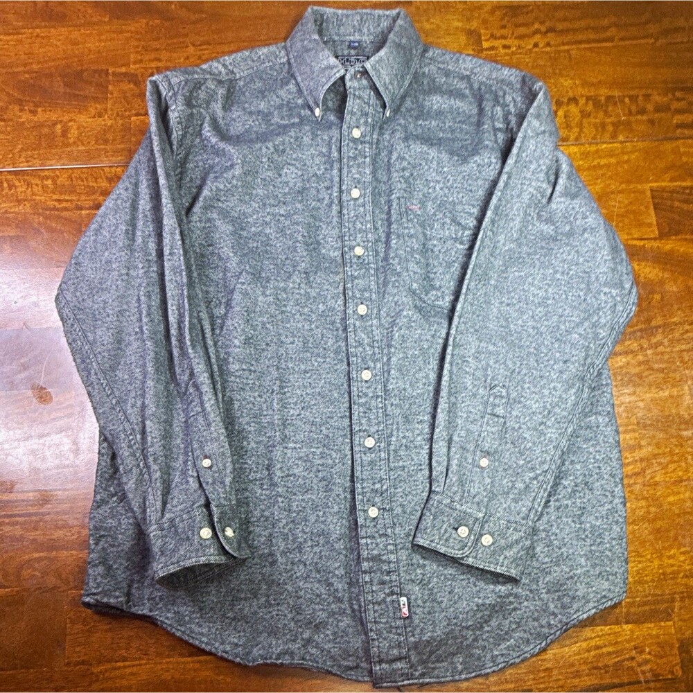 H.D.C Mens XL Regular Gray Solid Woven Cotton Long Sleeve Button Up Point Collar